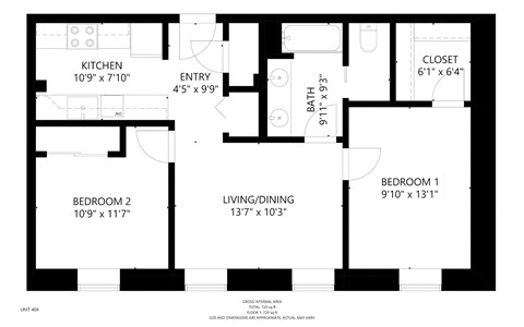 Floor plan for 2 beds, 1 bath, 750 sqft